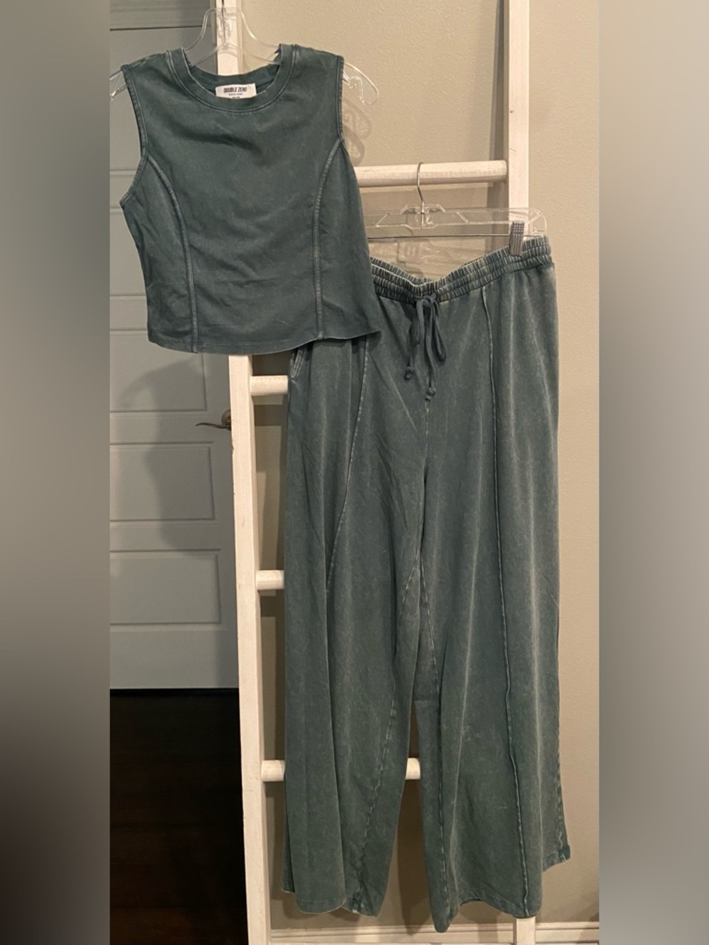 Double Zero by Hyfve Mineral Washed Teal Green set tank pants